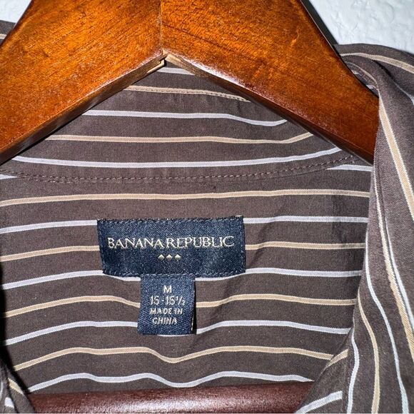 Men' Banana Republic Brown Striped Button Down Shirt - Picture 4 of 7
